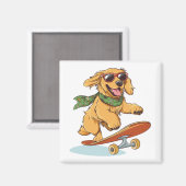 Aimant Golden Retriever Dog Skateboarding (Recto/Verso)