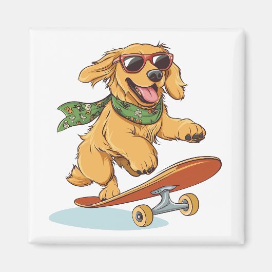 Aimant Golden Retriever Dog Skateboarding (Devant)