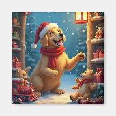 Aimant Golden Retriever in Santa’s Workshop Christmas (Devant)
