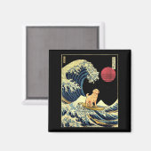 Aimant Golden Retriever Japanese Kanagawa Wave Funny Surf (Recto/Verso)