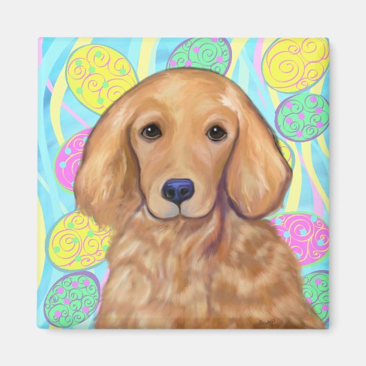 Aimant Golden Retriever Pâques (Devant)