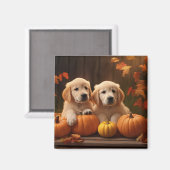 Aimant Golden Retriever Puppy Automne Citrouille de plais (Recto/Verso)