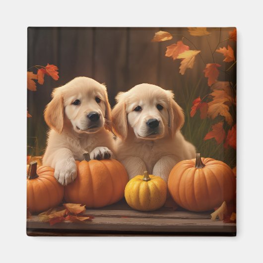 Aimant Golden Retriever Puppy Automne Citrouille de plais (Devant)
