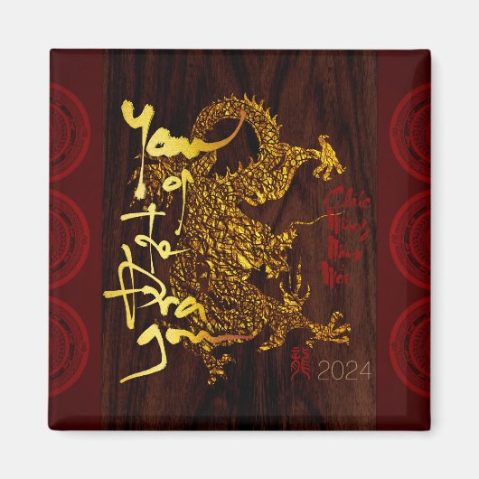 Aimant Golden Vietnamese Dragon Nouvel An 2024 SqM02 (Devant)