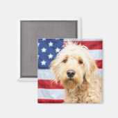 Aimant Goldendoodle avec drapeau américain (Recto/Verso)
