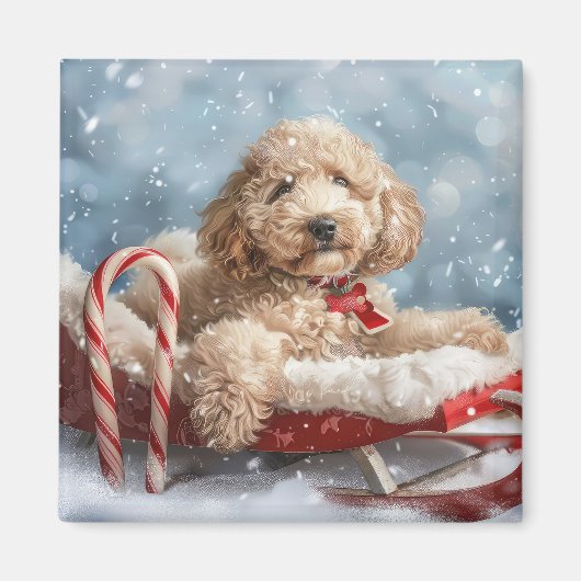 Aimant Goldendoodle chien de Noël festif (Devant)
