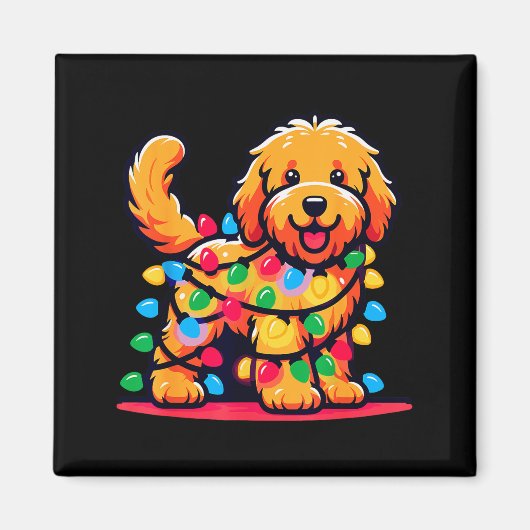 Aimant Goldendoodle Christmas Tree Xmas Lights Golden Doo (Devant)