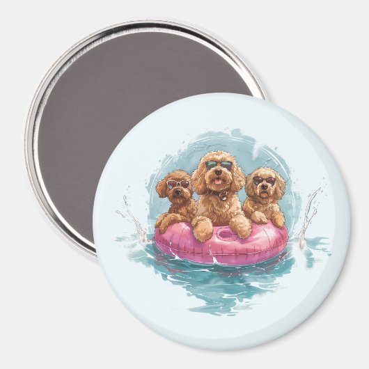 Aimant Goldendoodle Dogs Summer Pineappy Pool Flotte (Recto/Verso)