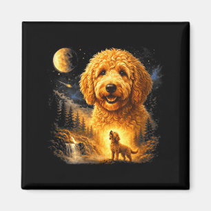 Aimant Goldendoodle hurlant à la lune mystique vintage