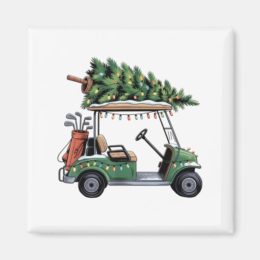 Aimant Golf Cart Christmas Tree Lights Golfing Golfer Fun (Devant)