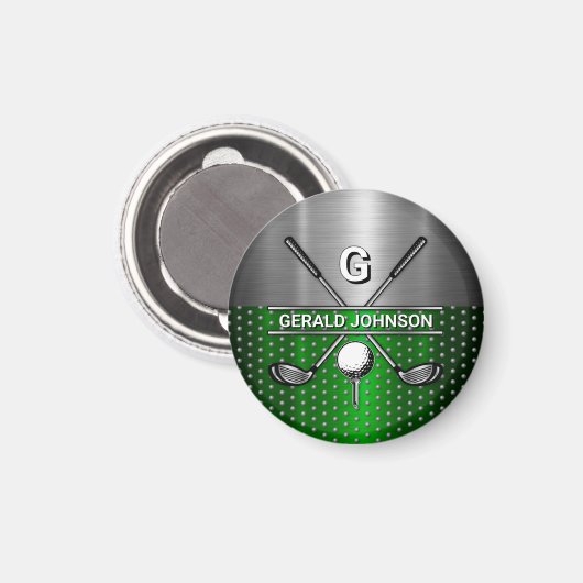Aimant Golf Monogram Vert Métallisé et Argent (Recto/Verso)
