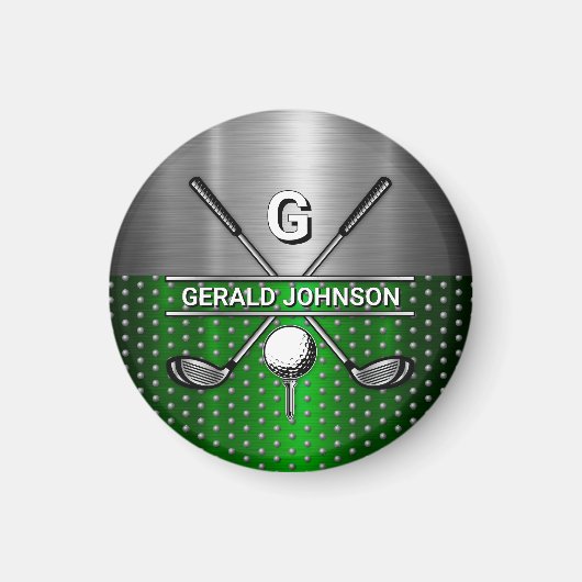 Aimant Golf Monogramme Vert Métallisé et Argent (Devant)