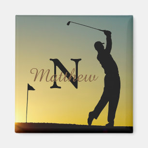 Aimant Golfeur au coucher du soleil Personnalisé