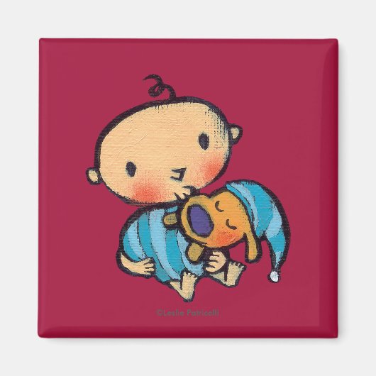 Aimant Goodnight Kisses Adorable Chiot en Pyjama Bleu (Devant)