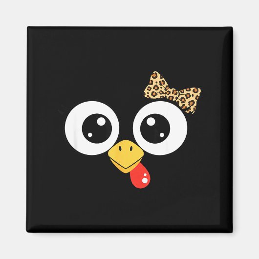 Aimant Googly-eyed Turkey With Leopard Bow, Funny Cartoon (Devant)