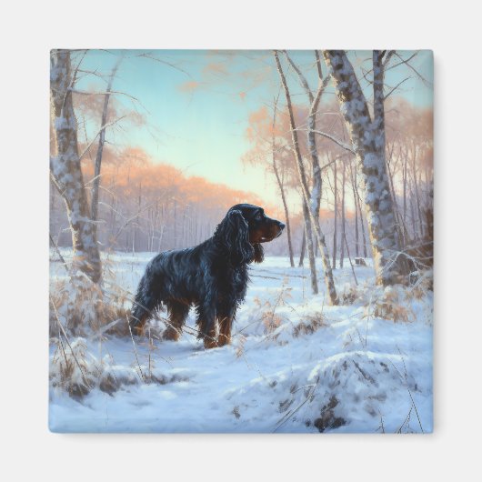 Aimant Gordon Setter Vive la neige Noël (Devant)