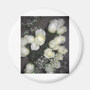 AIMANT GORGEANT BOUQUET DE ROSES BLANCHES