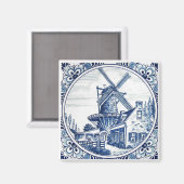 Aimant Gorgeous Delft Blue Windmill Farmhouse Painting (Recto/Verso)