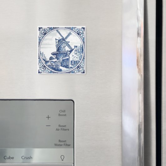 Aimant Gorgeous Delft Blue Windmill Farmhouse Painting (In situ (réfrigérateur))
