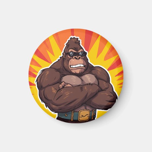 Aimant Gorilla Bodybuilder Weight Lifter Pop Art Cartoon (Devant)
