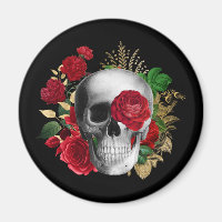 Goth Crâne avec Fleurs rouges et Feuilles d'or