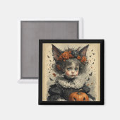 Aimant Gothic Victorian Girl Bat Ears & Pumpkin Halloween (Recto/Verso)