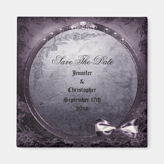 Aimant Gothique Araigné Crâne pourpre Enregistrer La Date (Devant)