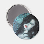 Aimant Gothique vampire femme cheveux noir art original E (Recto/Verso)