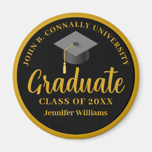 Aimant Graduation Gold Black Personnalisée 2025 Graduate
