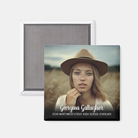 Aimant Graduation Modern Bold Photo | Script Grad Nom (Recto/Verso)