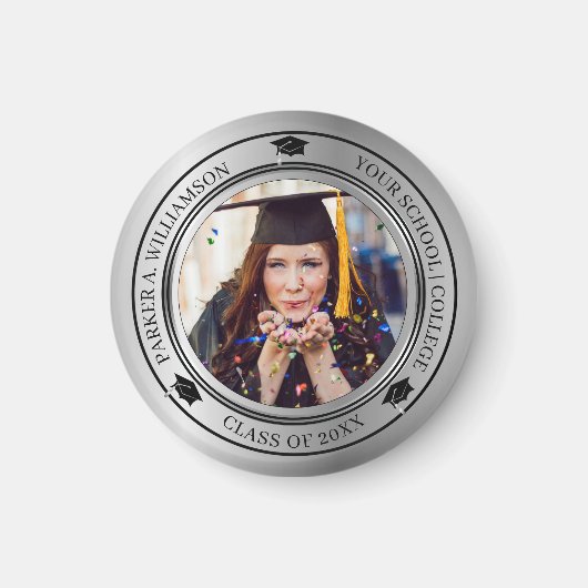 Aimant Graduation Photo Silver Tone Grad Classe Casquette (Devant)