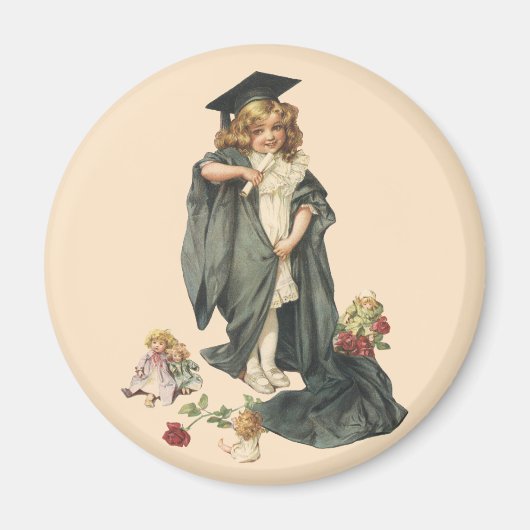 Aimant Graduation vintage, Fille portant un Casquette et  (Devant)