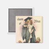 Aimant Graduation vintage, Fille portant un Casquette et  (Recto/Verso)