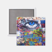 Aimant Graffiti bleu oeil diabolique (Recto/Verso)