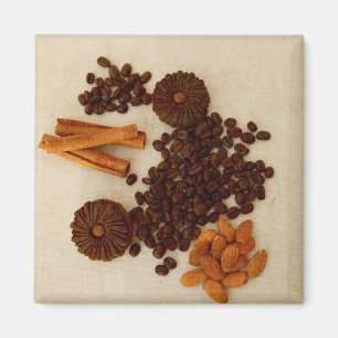 Aimant Grains de café, amandes, cannelle, biscuits