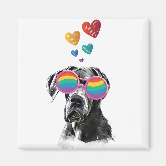Aimant Grand Danois avec coeurs Saint-Valentin (Devant)