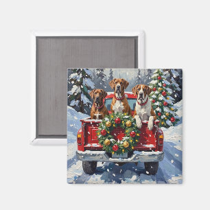 Aimant Grand Danois camion rouge de Noël vacances
