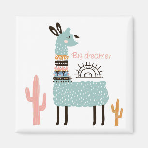 Aimant Grand lama de rêveur avec le cactus