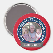 Aimant Grand papa du monde Photo rouge blanc bleu (Recto/Verso)