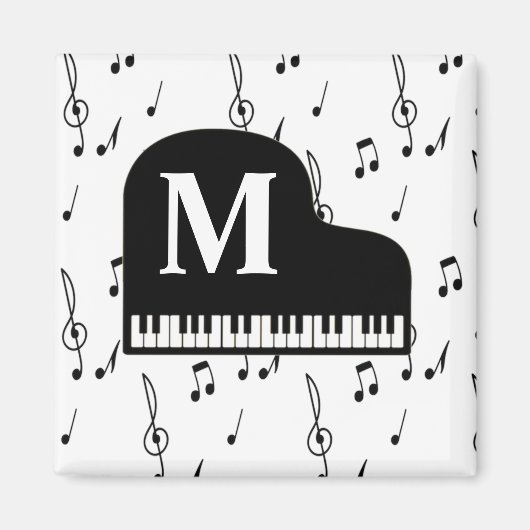 Aimant Grand Piano Music Note Monogramme Pianiste (Devant)