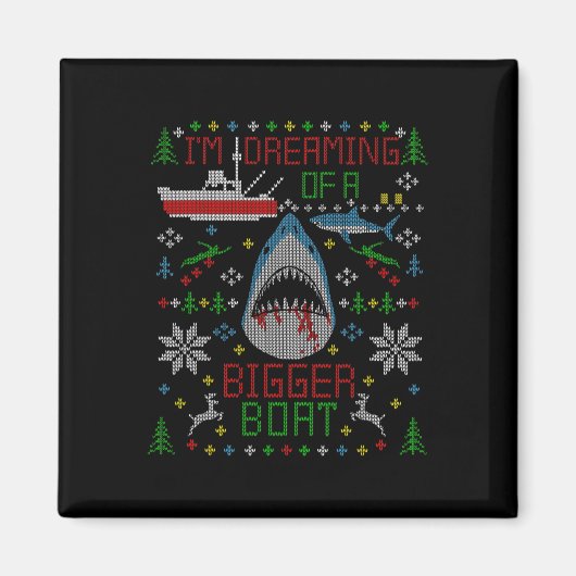 Aimant Grand White Shark Fishing Ugly Christmas Sweater P (Devant)