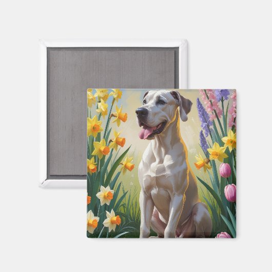 Aimant Grande Dane Fleurs de printemps de chien Peinture (Recto/Verso)