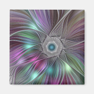 Aimant Grande Fleur colorée Abstraite Trippy Fractal Art