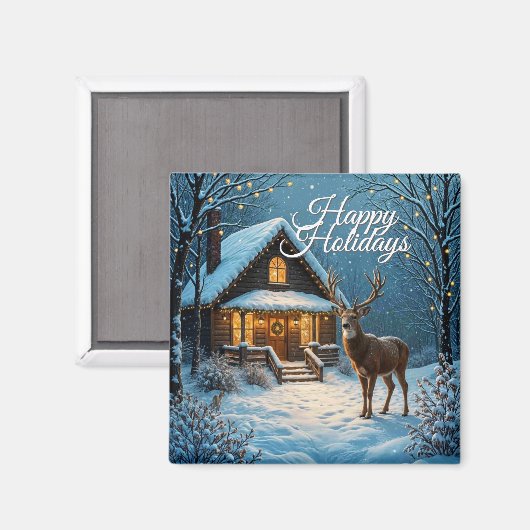 Aimant Grande visite de Noël enneigée avec message perso (Recto/Verso)