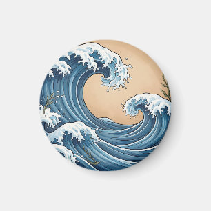 Aimant Grandes vagues de l'océan bleu de style japonais