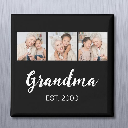 Aimant Grandma Established Modern Script 3 Photo Black
