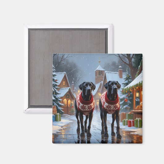 Aimant Grands Danois Noël Neige Fêtes (Recto/Verso)