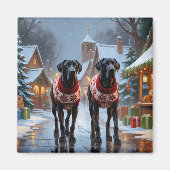 Aimant Grands Danois Noël Neige Fêtes (Devant)