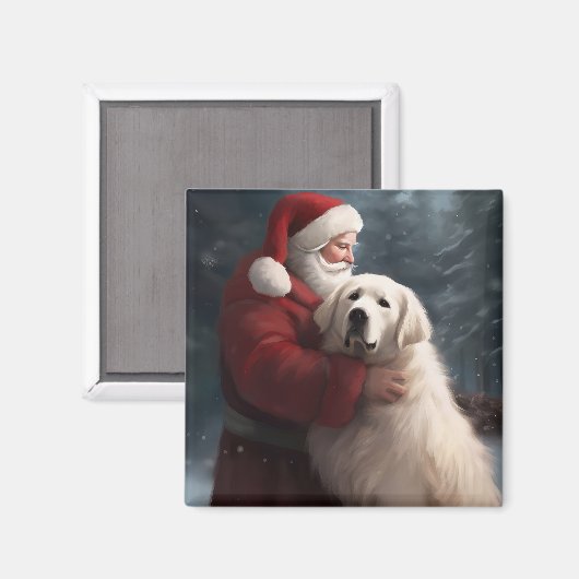 Aimant Grands Pyrénées avec Noël Festif du Père Noël (Recto/Verso)