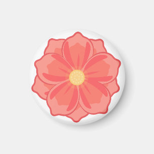Aimant Graphique de fleur éclose rose corail minimaliste